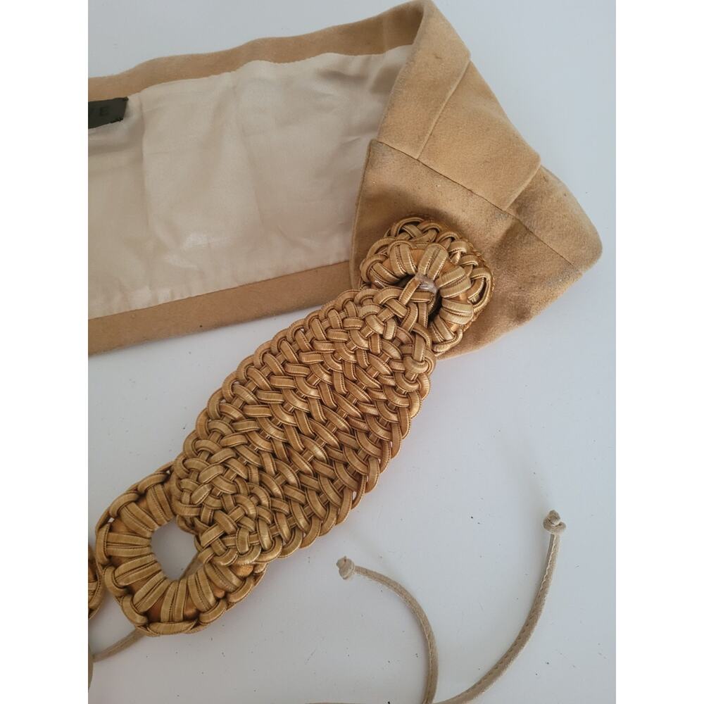 Loewe Vintage Reindeer Leather Silk Belt Braided Wide Tie Size 40 Fit 36 Tan Bei - Picture 4 of 11